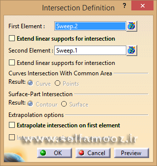 دستور Intersection و پنجره Intersection Definition