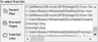 قسمت Or select from list در پنجره Edit Hyperlink اتوکد