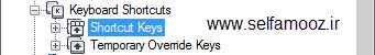 بخش Keyboard Shortcuts از قسمت Customizations in All Files