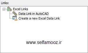 قسمت Links در پنجره New Excel Data Link اتوکد
