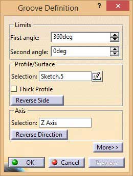 پنجره Groove Definition در کتیا