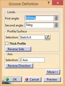 پنجره Groove Definition در کتیا