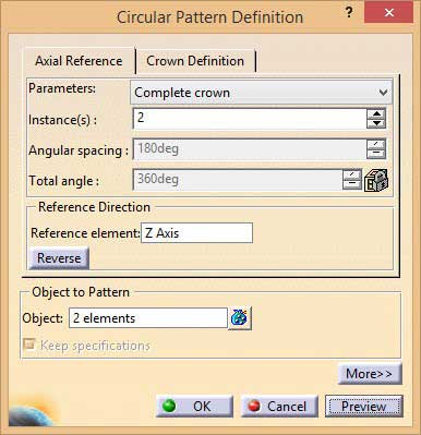پنجره Circular Pattern Definition در کتیا