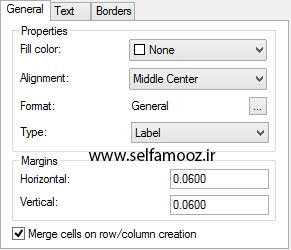 سربرگ General از قسمت Cell styles در ویرایش جدول در اتوکد