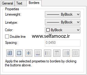 سربرگ Border از قسمت Cell styles در ویرایش جدول در اتوکد