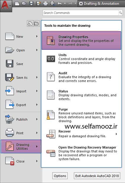 گزینه Drawing Properties در اتوکد