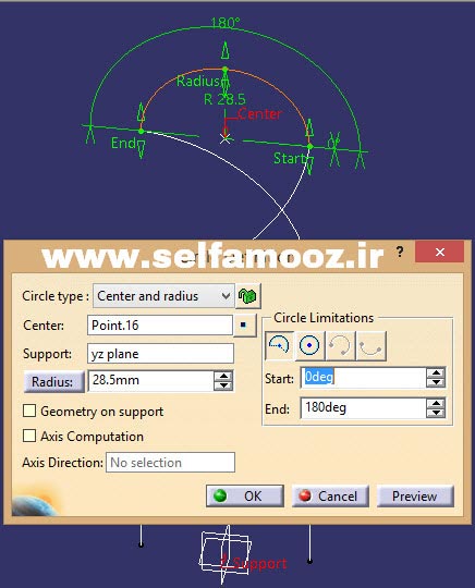 دستور Circle و پنجره Circle Definition